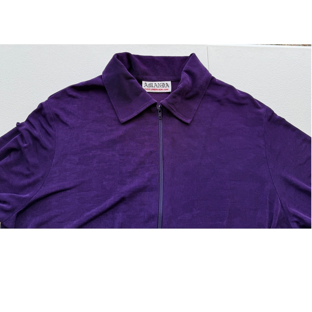 Amanda Womens Dark Purple Zip Up Jersey Knit Athletic Leisure Jacket Size L - Picture 9 of 13